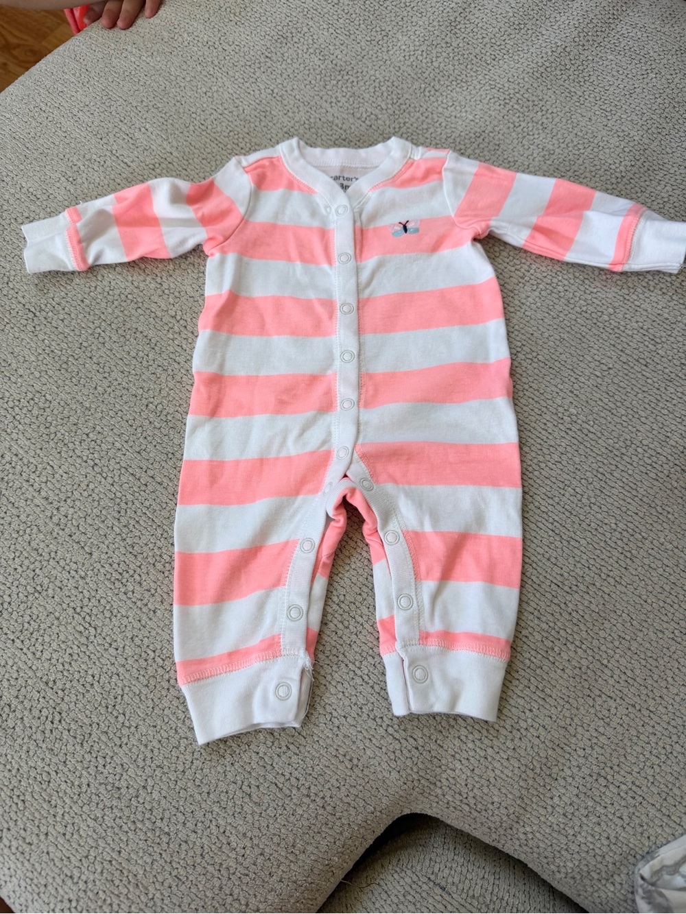 Carter's Coral Pink and White Striped Baby One-Piece